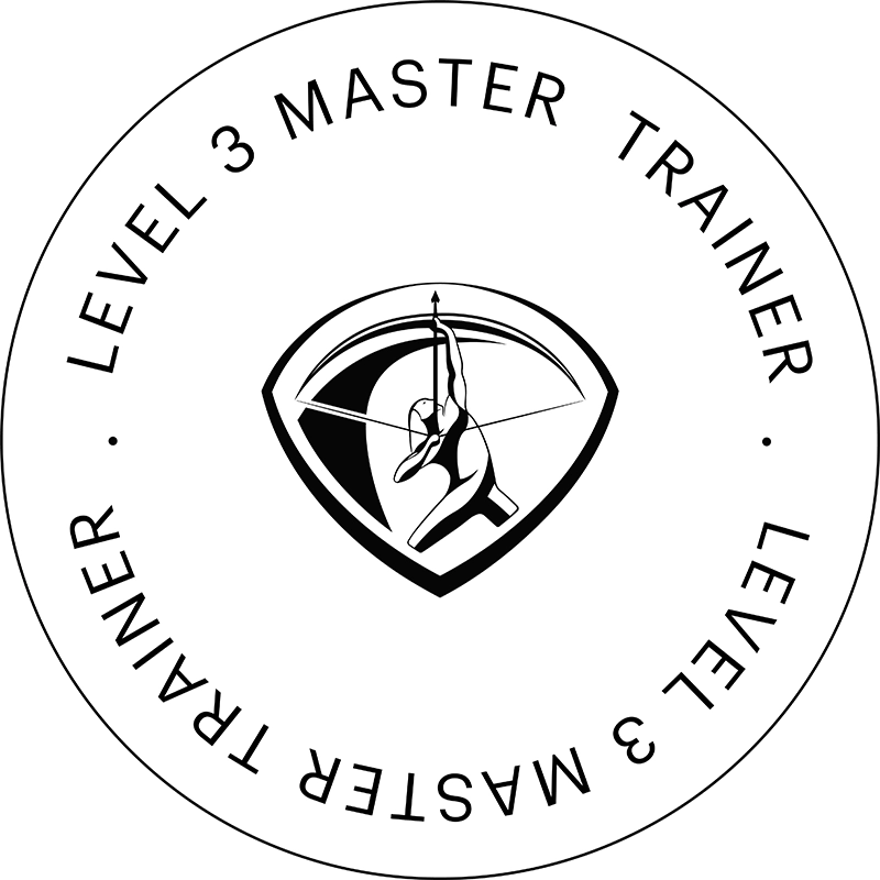 lagree-method-level-3-master-trainer-certification-badge-tight-dallas. A circular Level 3 Master Trainer certification badge featuring the Lagree Method shield emblem, with the text repeating around the circle.